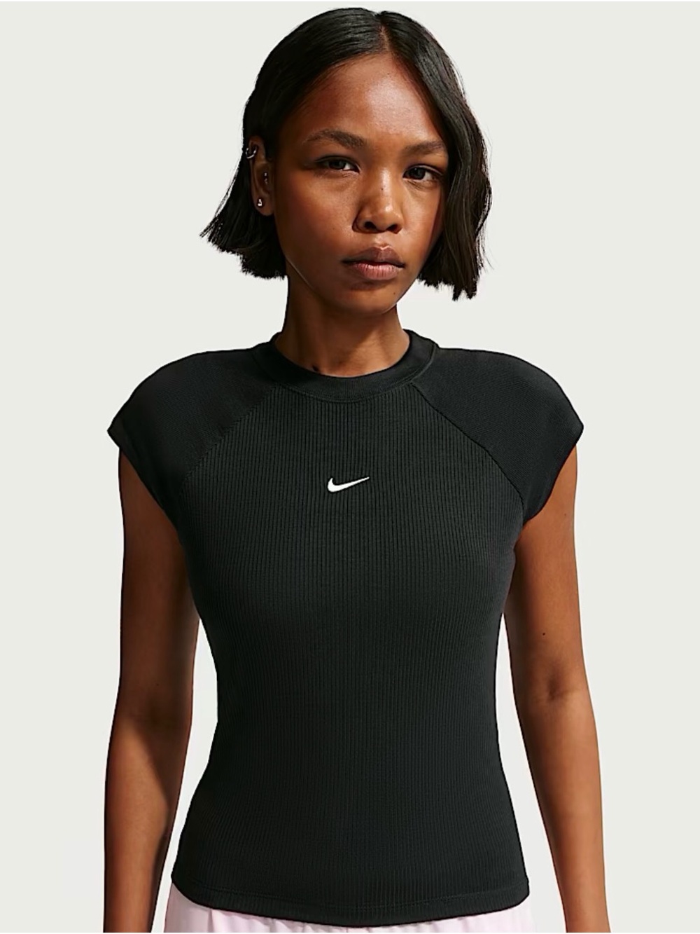 Nike Sportswear Chill Knit Women's Tight Short-Sleeve Ribbed Top Size M Black